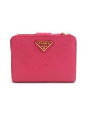 Prada Pink Saffiano Compact Wallet with Gold Logo